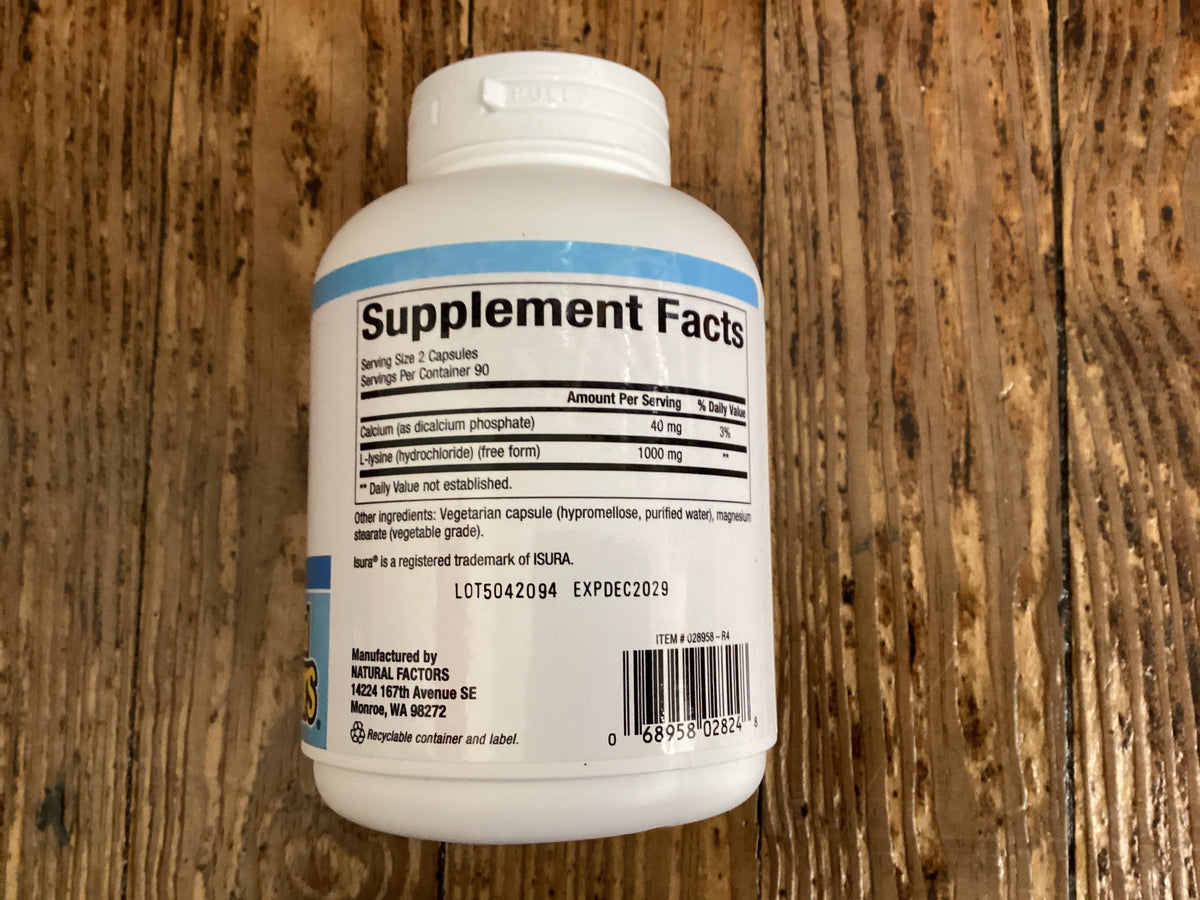Natural Factors - L-Lysine 500mg Vegetarian - 180 Capsules