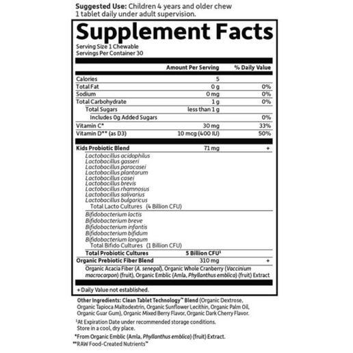 Garden of Life - Dr. Formulated Probiotics Organic Kids+ with Vitamin C & D (Berry Cherry) - 30 Chewables