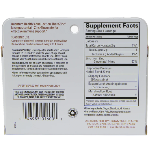 Quantum Health - TheraZinc® Foil-packed Lozenges (Lemon) - 24 Lozenges