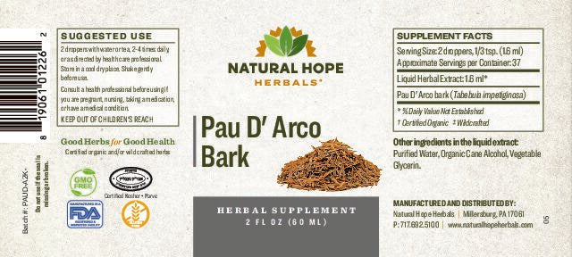 Natural Hope Herbals - Pau D'Arco Bark Extract - 2 fl oz