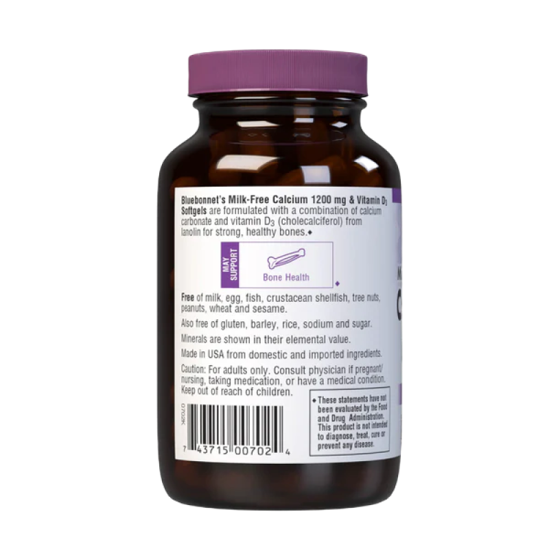 Bluebonnet - Milk-Free Calcium 1200 mg & Vitamin D3 - 60 Softgels