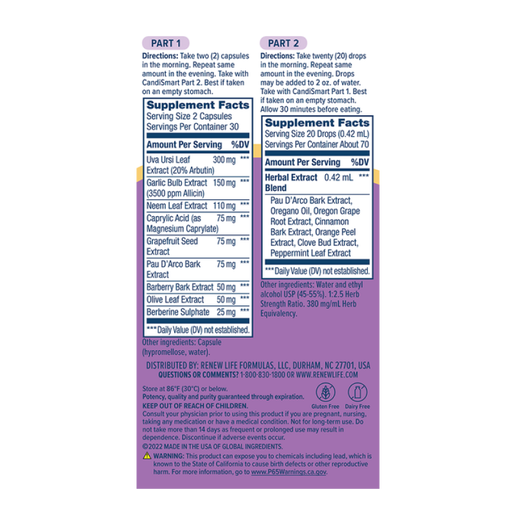 RenewLife - CandiSmart Cleanse - 2 part includes 60 capsules & 1 fl oz