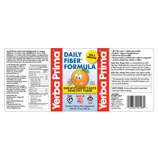 Yerba Prima - Daily Fiber Powder (Orange Flavor) - 16 oz