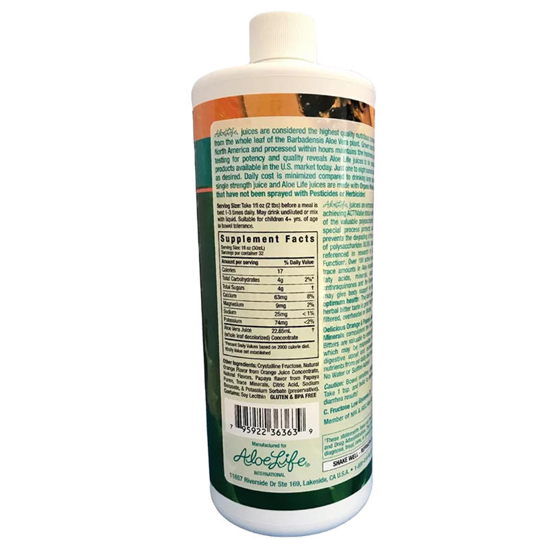 Aloe Life - Whole Leaf Aloe Vera Juice Concentrate (Orange Papaya) - 32oz