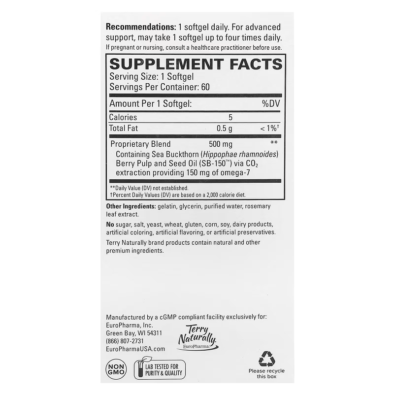 Terry Naturally - Omega-7 Sea Buckthorn oil - 60 Softgels