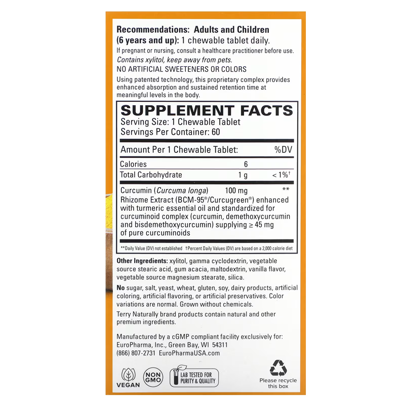 Terry Naturally - CuraMed 100mg - 60 Chewable Tablets