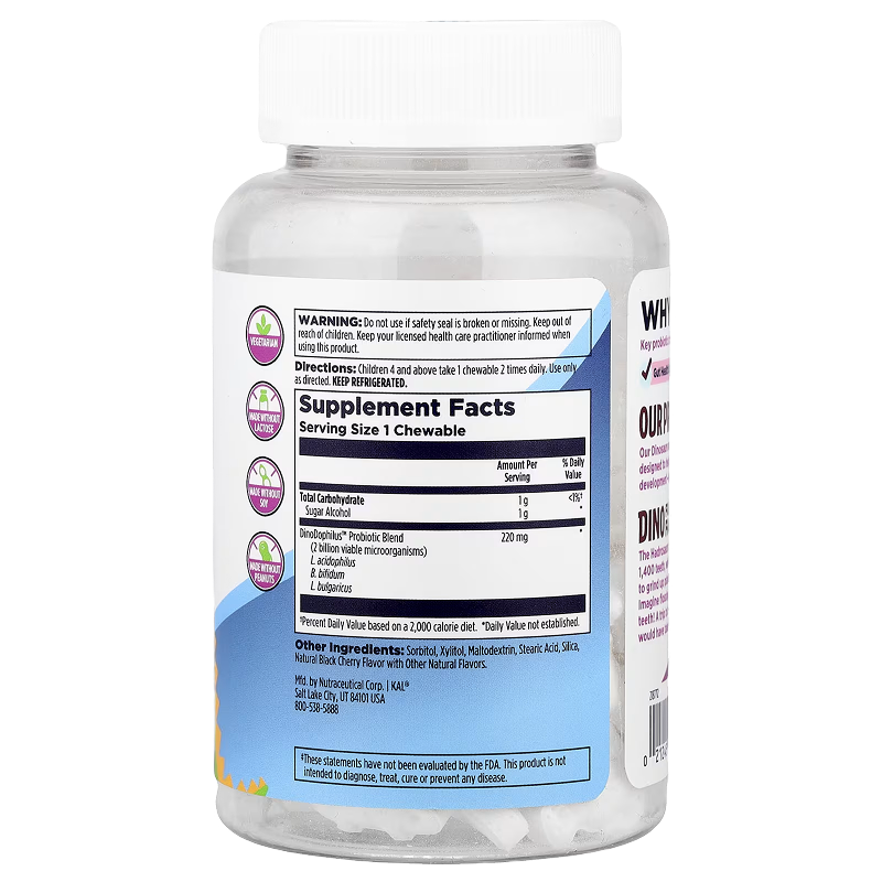Kal - Dino-Dophilus Kids Probiotic (Black Cherry) - 60 Chewables
