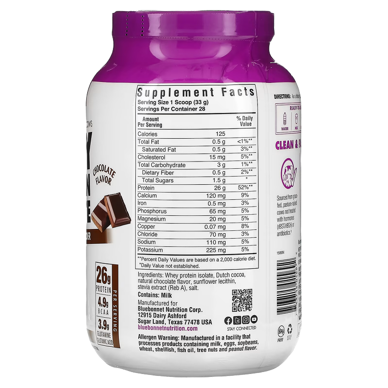Bluebonnet - Whey Protein Isolate Powder (Chocolate) - 2 lb