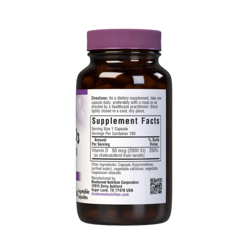 Bluebonnet - Vitamin D3 - 50mcg(2000 IU)- 180 VCaps
