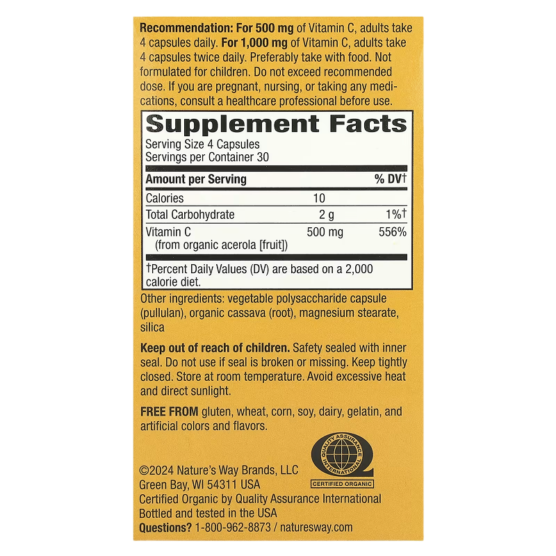 Nature's Way – Alive! Organic Vitamin C – 120 VCaps