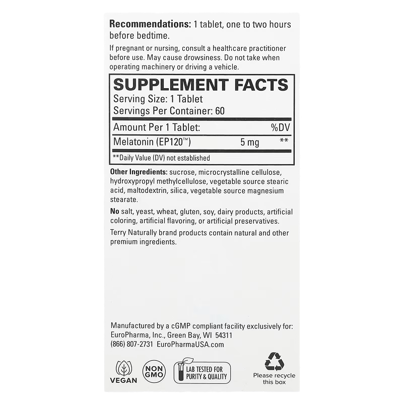 Terry Naturally - Melatonin EP120 (5mg) - 60 Tablets