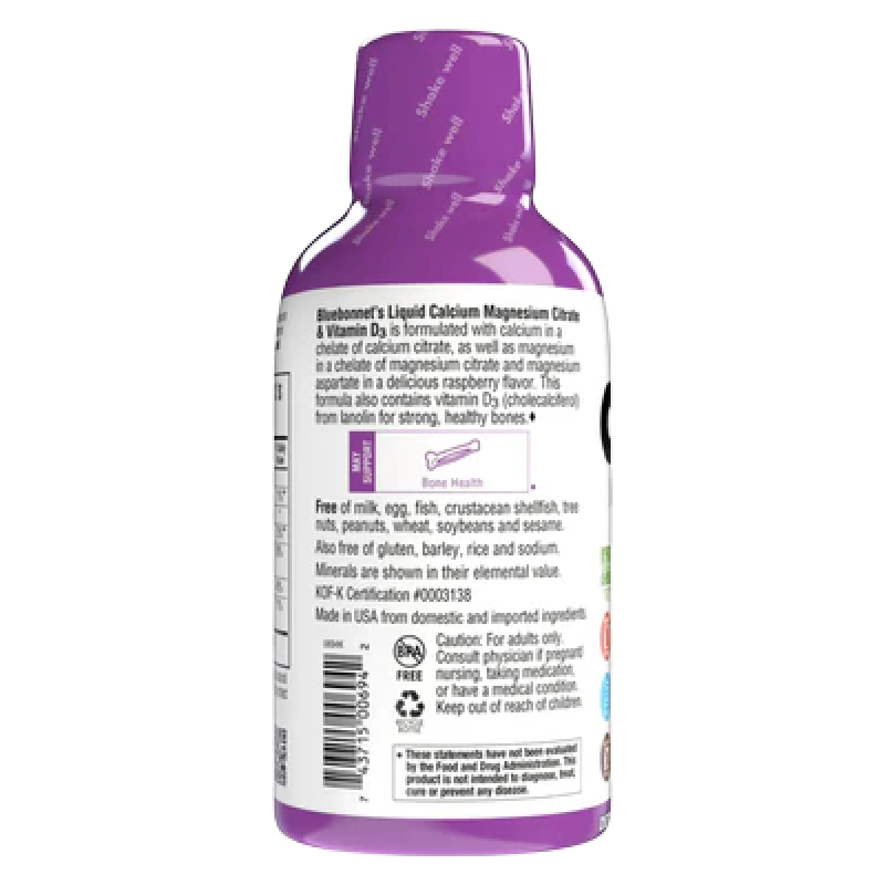 Bluebonnet - Milk Free Calcium Magnesium Citrate & Vitamin D3 (Raspberry Flavor) - 16 fl oz