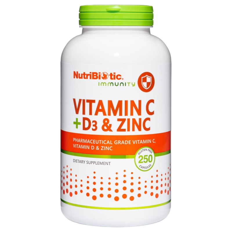 Nutribiotic Vitamin C + Vitamin D3 & Zinc - 250 Capsules