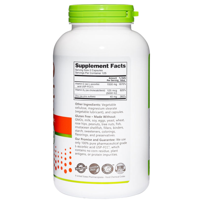 Nutribiotic Vitamin C + Vitamin D3 & Zinc - 250 Capsules