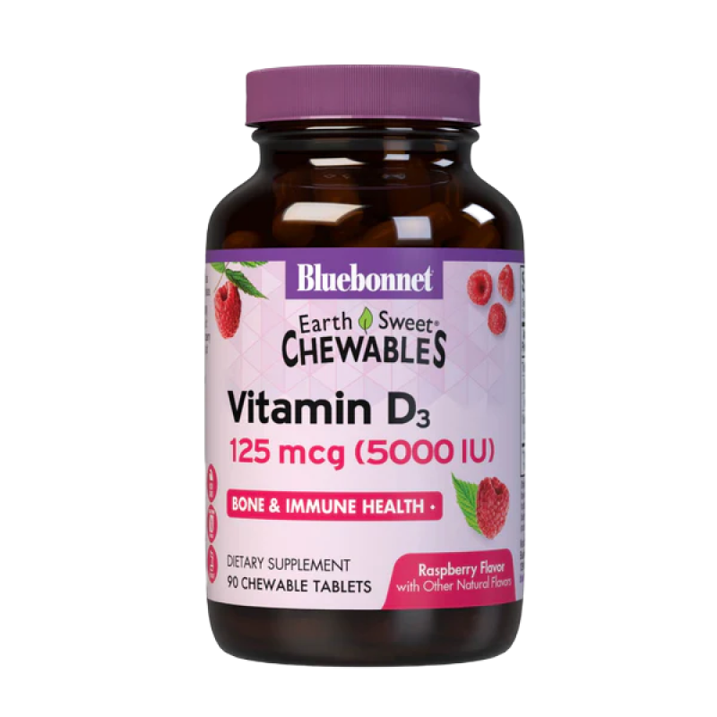 Bluebonnet - Earth Sweet Chewables - Vitamin D3 125 mcg - 90 Tablets (Raspberry)