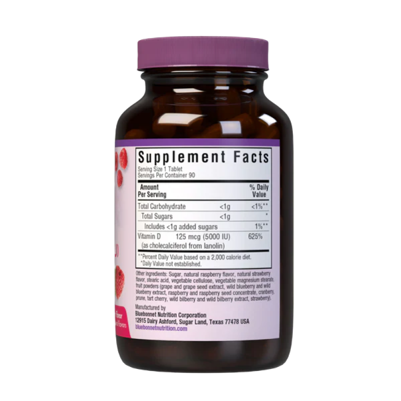 Bluebonnet - Earth Sweet Chewables - Vitamin D3 125 mcg - 90 Tablets (Raspberry)