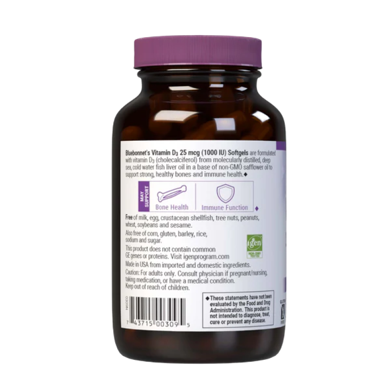 Bluebonnet - Vitamin D3 - 25mcg (1000iu) Lanolin Source - 90 VCaps