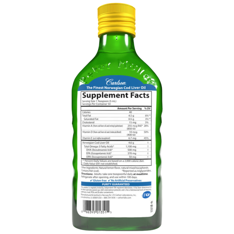 Carlson - Cod Liver Oil (Lemon Flavor) - 8.4oz
