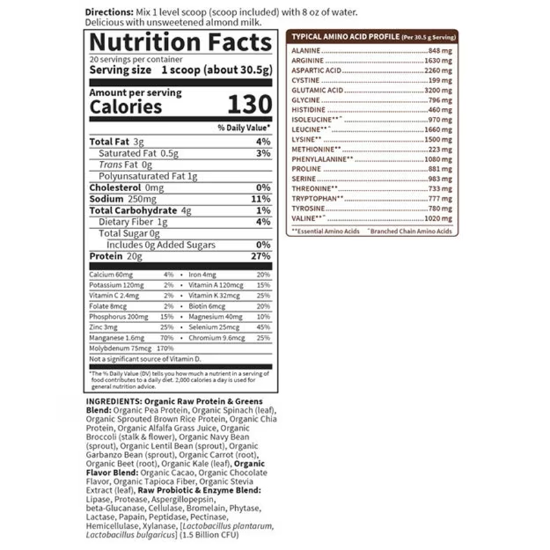 Garden of Life - Raw Protein & greens Chocolate Cacao - 22oz