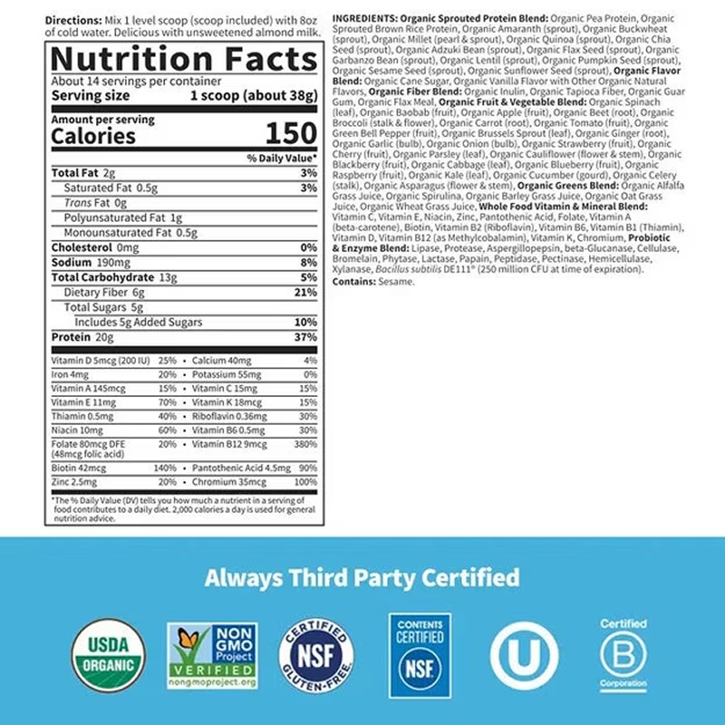 Garden of Life - Raw Organic Meal Replacement Powder - lightly sweet - 532g