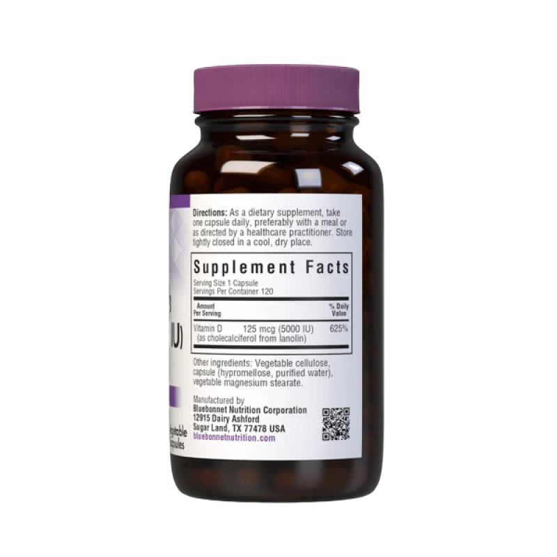 Bluebonnet - Vitamin D3 - 125mcg (5000 IU) - 120 VCaps
