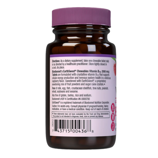 Bluebonnet - Earth Sweet Chewables -Vitamin B-12 2000 MCG (Raspberry Flavor) - 90 chewable tablets