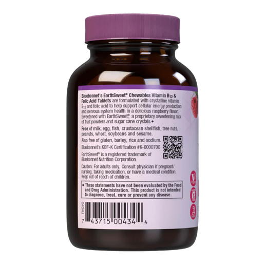 Bluebonnet - Earth Sweet Chewables - Vitamin B12 & Folic Acid (Raspberry Flavor) - 90 Chewable Tablets