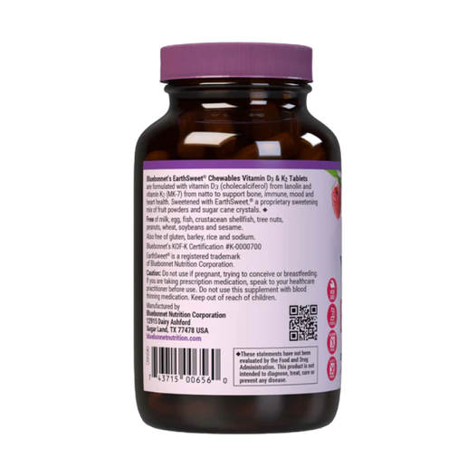 Bluebonnet - Earth Sweet Chewables - Vitamin D3 & K2 - 60 Tablets