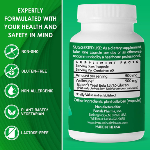 Immune Health Basics - Beta Glutan with Wellmune - 500 mg - 60 Capsulees