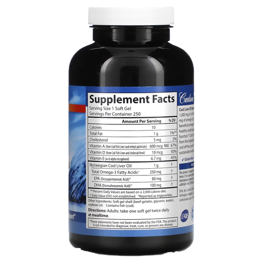 Carlson - Wild Norwegian Cod Liver Oil Gems - 250 Softgels
