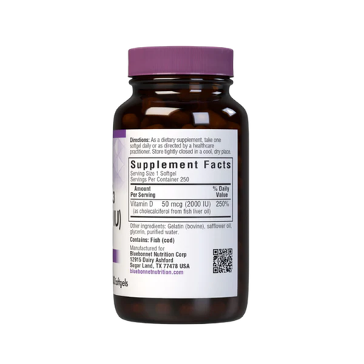 Bluebonnet - Vitamin D3 50mcg (Fish Oil Source) - 250 Softgels