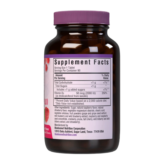 Bluebonnet - Earth Sweet Chewables - Vitamin D3 50mcg (Raspberry Flavor) - 90 Chewable Tablets