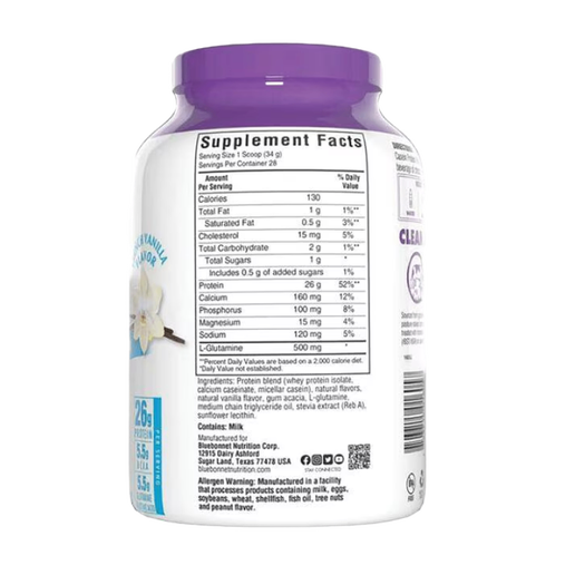 Bluebonnet - Whey & Casein Protein Powder (French Vanilla) - 2.1 lb