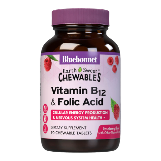 Bluebonnet - Earth Sweet Chewables - Vitamin B12 & Folic Acid (Raspberry Flavor) - 90 Chewable Tablets