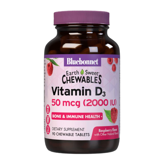 Bluebonnet - Earth Sweet Chewables - Vitamin D3 50mcg (Raspberry Flavor) - 90 Chewable Tablets