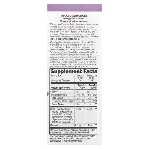 Nature’s Way - Sambucus Nighttime Syrup for Kids with Melatonin - 4 fl oz