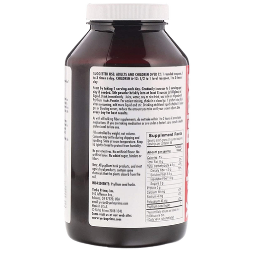 Yerba Prima - Psyllium Husks Fiber Powder - 12 Ounce
