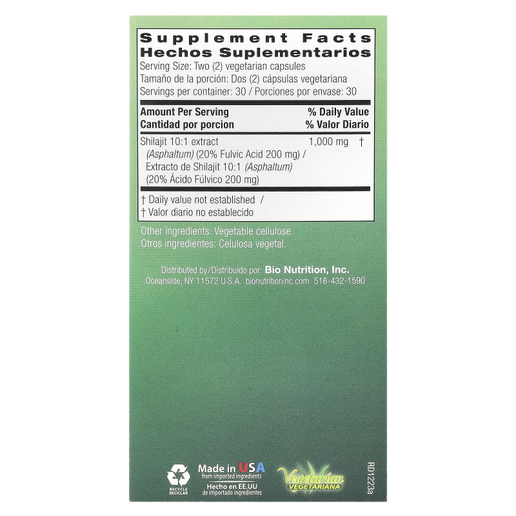 Bio Nutrition - Shilajit (Asphaltum) - 60 Vegetarian Capsules