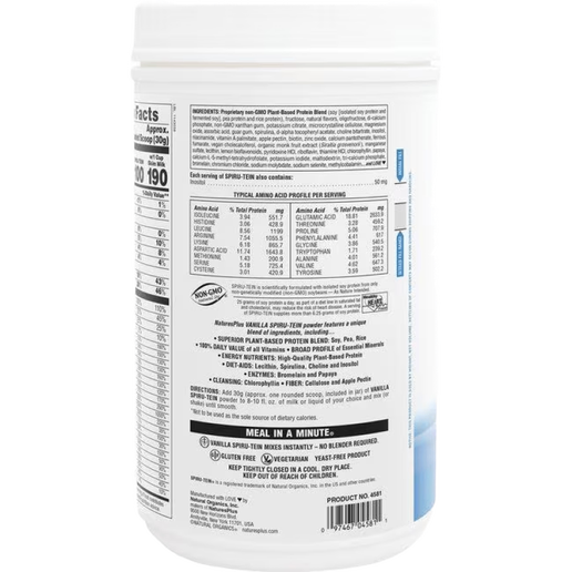 NaturesPlus - Spiru-Tein Protein Powder Meal (Vanilla) - 2.12 lbs