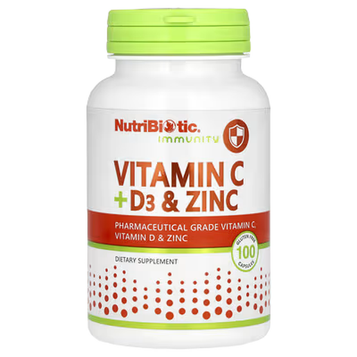 Nutribiotic Immunity Vitamin C + Vitamin D3 & Zinc - 100 Capsules