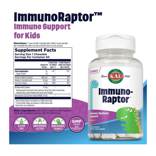 KAL - Immuno-Raptor Immune Support (Orange Flavor) - 60 chewables