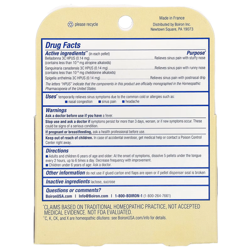 Boiron - SinusCalm Pellets - 2 tubes 80 count