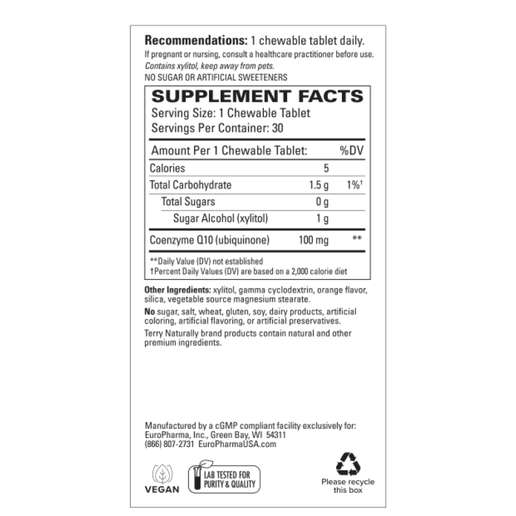 Terry Naturally - CoQ10 (Orange Flavor) - 30 Chewable Tablets