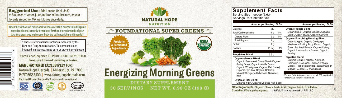 Natural Hope Herbals Organic Morning Greens 30 singles