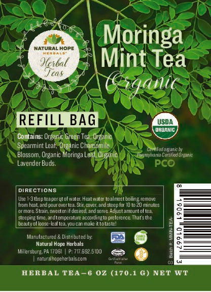 Natural Hope Herbals Moringa Mint tea refill bag 6oz
