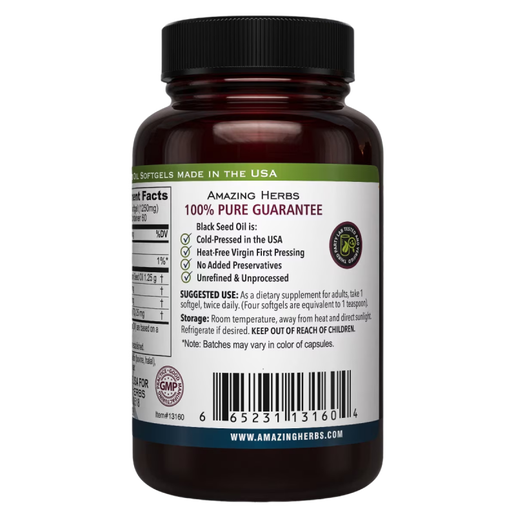 Amazing Herbs - Black Seed Oil 1250mg - 60 Softgel capsules