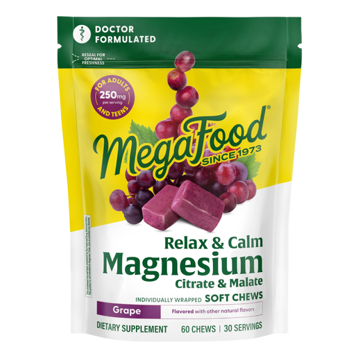MegaFood - Relax + Calm Magnesium Soft Chews (Grape Flavor) - 30 chews