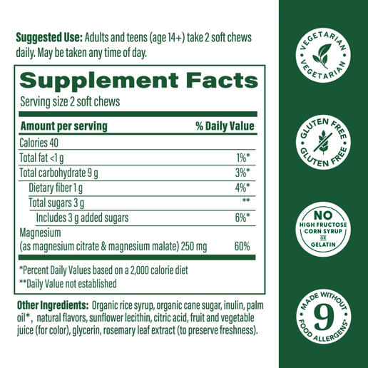 MegaFood - Relax + Calm Magnesium Soft Chews (Grape Flavor) - 30 chews