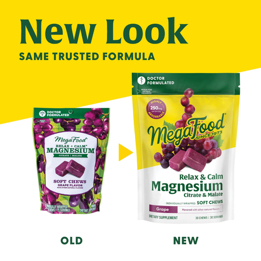 MegaFood - Relax + Calm Magnesium Soft Chews (Grape Flavor) - 30 chews