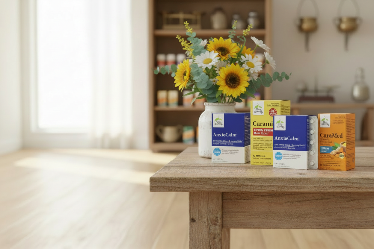 Hero banner with Terry Naturally supplements and wooden shelves background